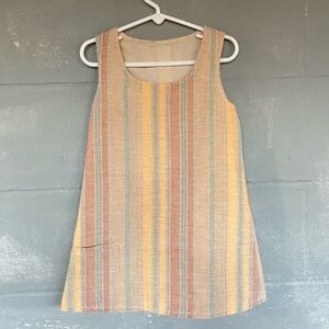 Handmade Girls Pastel Rainbow Jumper Dress Scalloped Lined Cottage Vintage